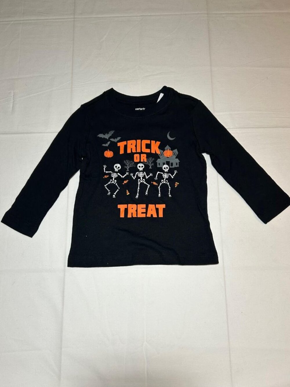 Carter's Boys 18 month Trick Or Treat Black Skeleton Long Sleeve T-shirt Top NWT